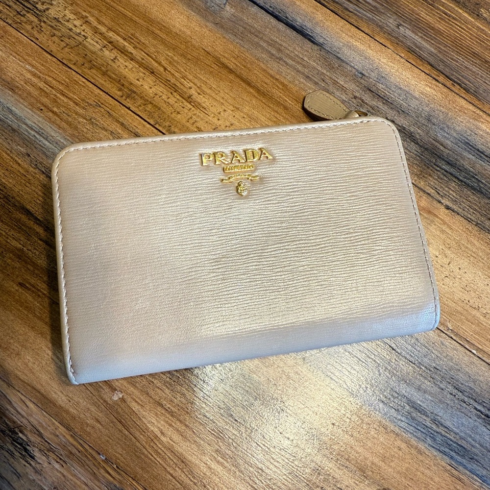 Prada Cream Leather Wallet with Gold Logo